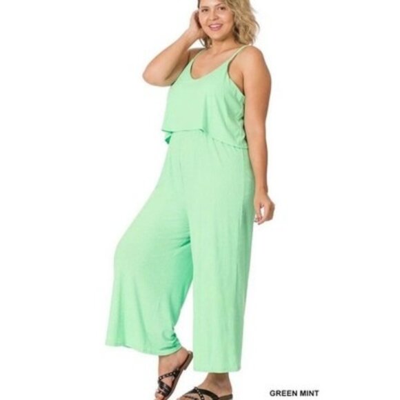 Zenana Outfitters Pants - Zenana Outfitters Green Spaghetti Strap Tank Top Wide Leg Jumpsuit Plus Size 2X